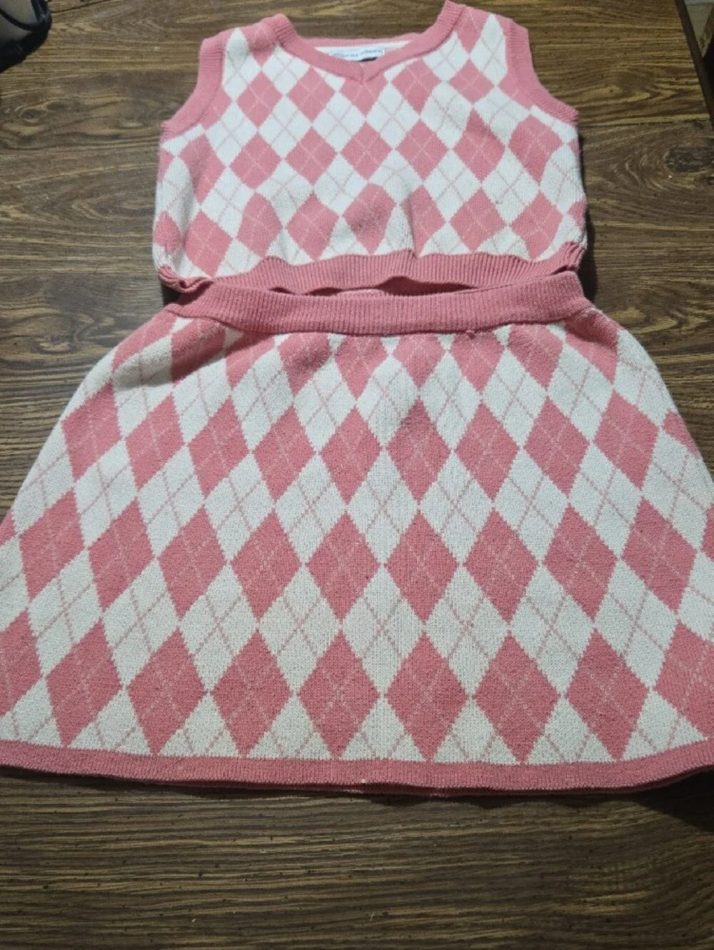 cupcakes & cashmere Pink and White Argyle Kids Matching Set